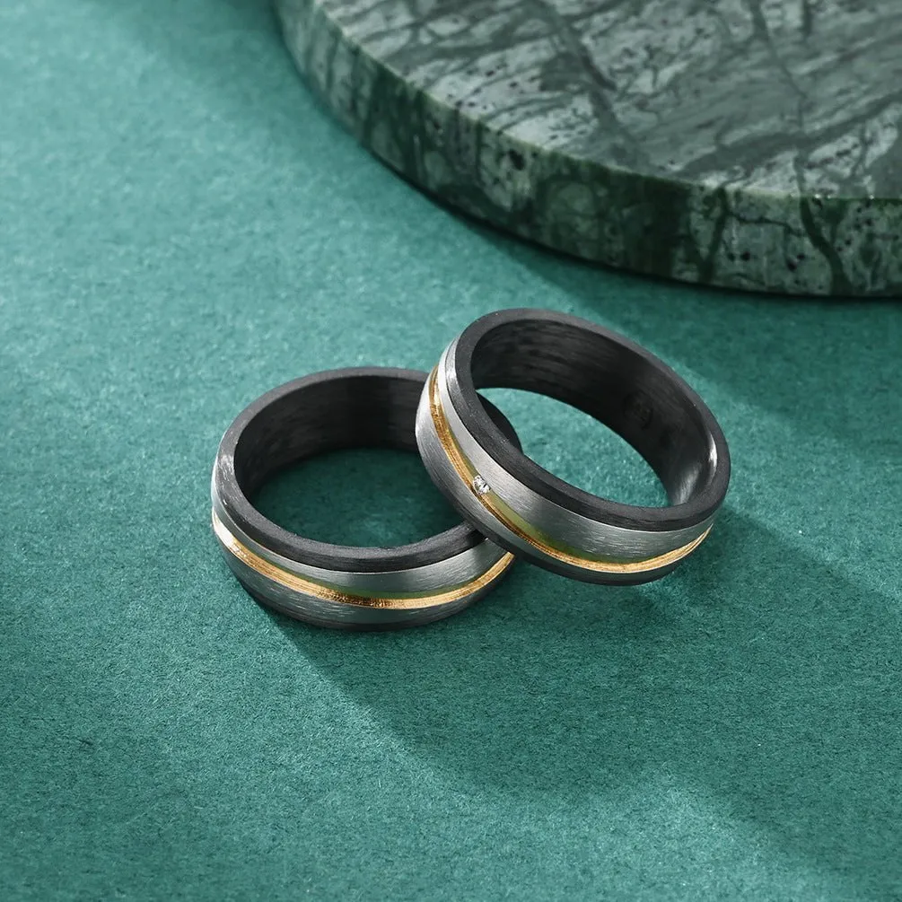 Titanium and Carbon Fiber Couple Rings with Diamond Accents