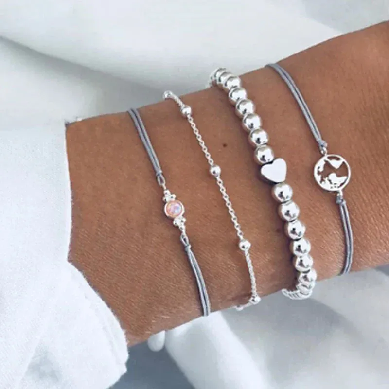 Tocona Boho Love Moon Bracelets for Women Charms Bead Gold Color Star Clear Crystal Stone Letter Rope