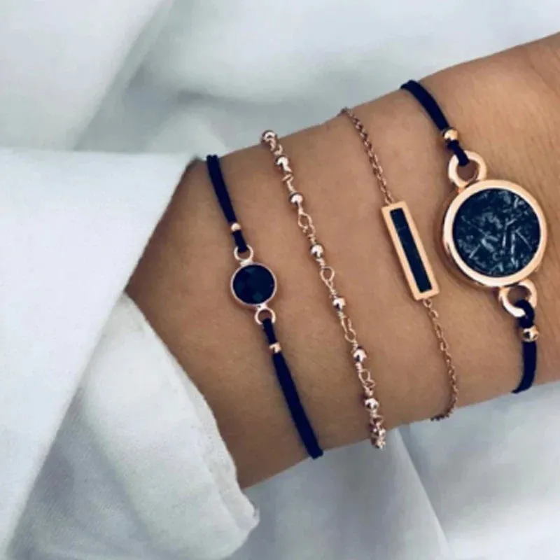 Tocona Boho Love Moon Bracelets for Women Charms Bead Gold Color Star Clear Crystal Stone Letter Rope