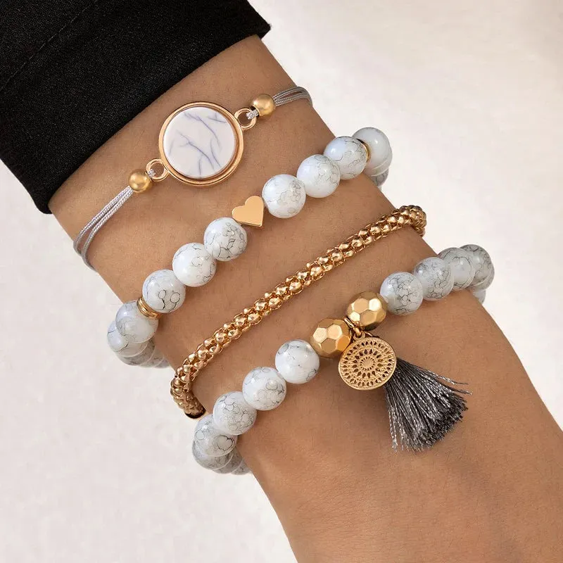 Tocona Boho Love Moon Bracelets for Women Charms Bead Gold Color Star Clear Crystal Stone Letter Rope