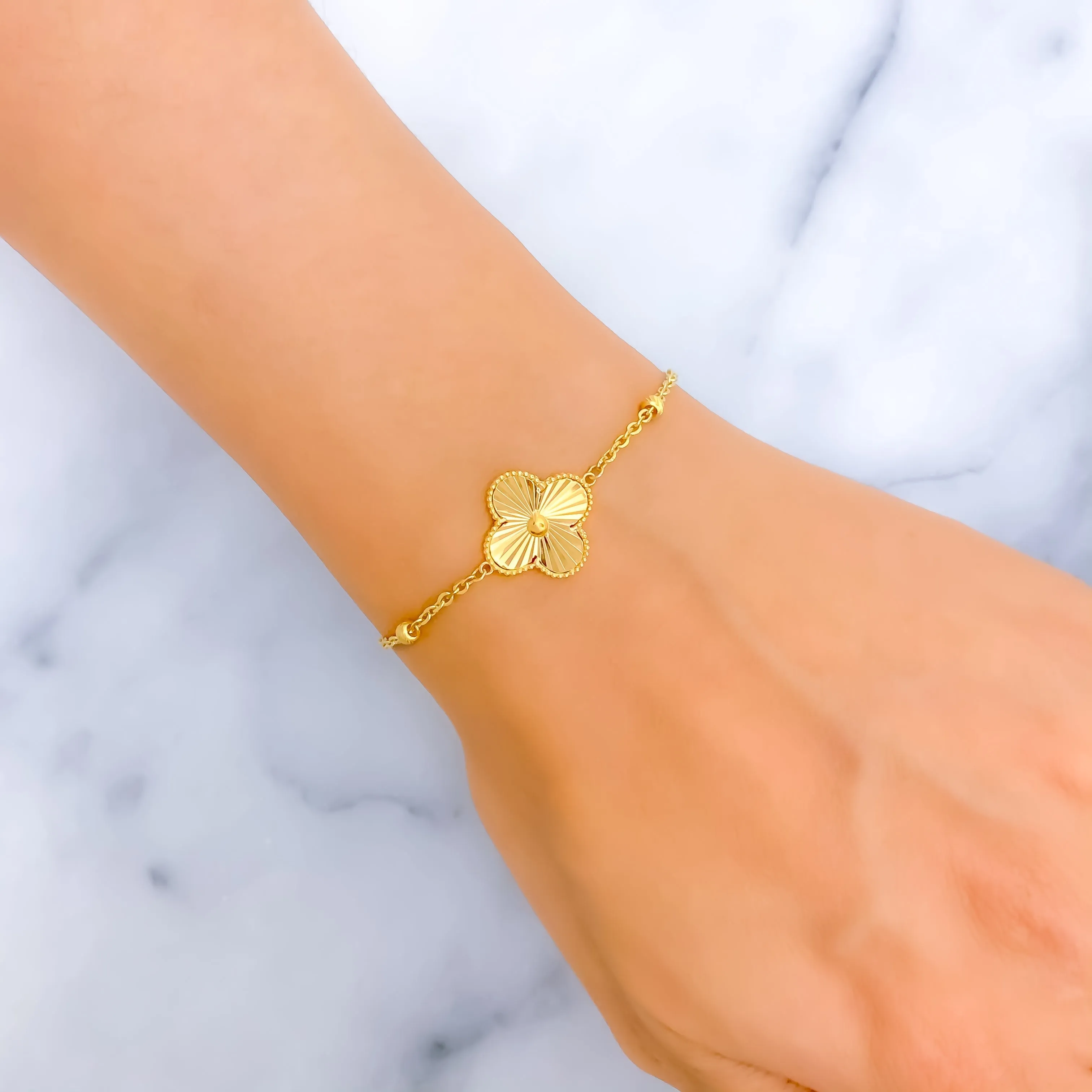 Trendy Ethereal 21k Gold Clover Bracelet