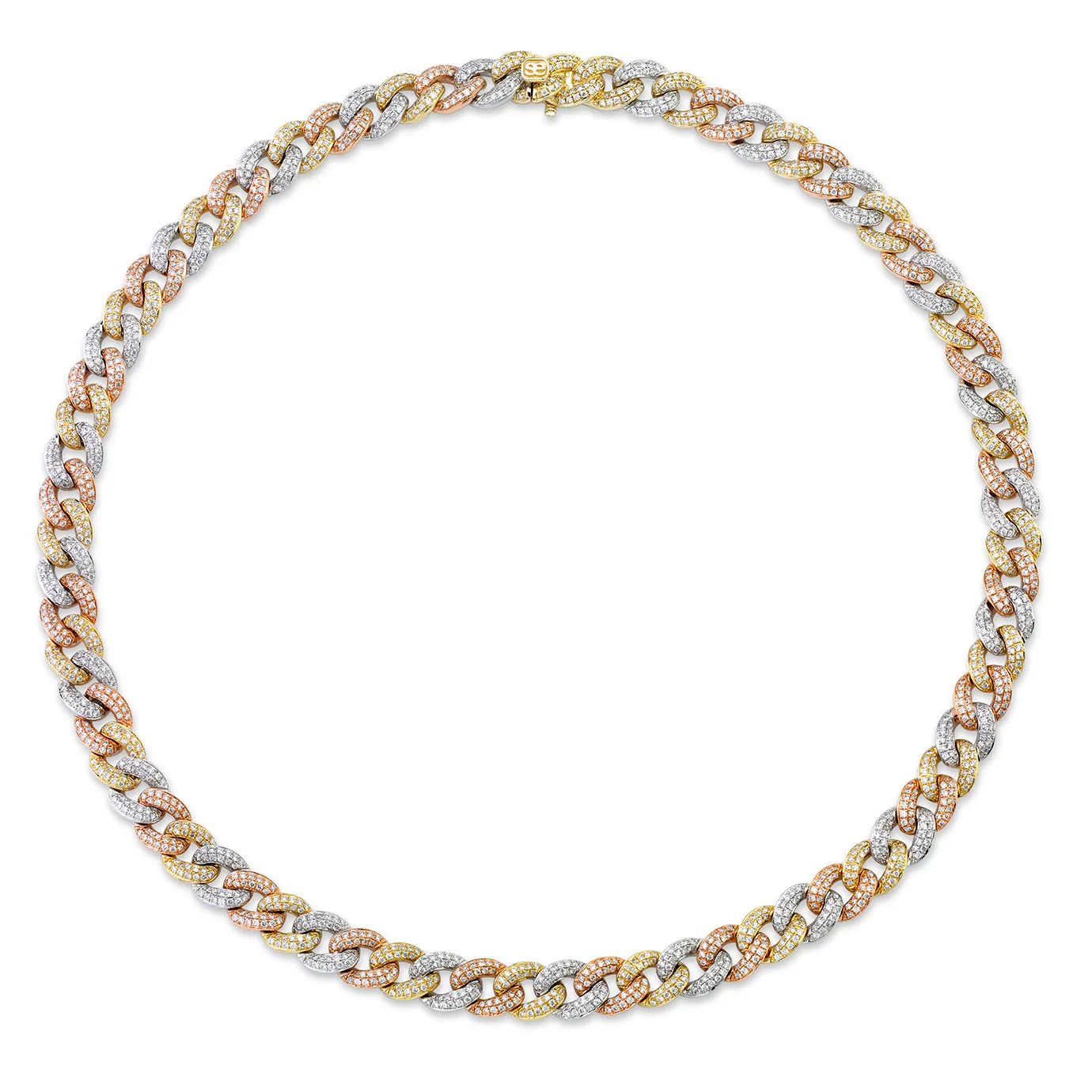 Tri-Tone Gold & Pave Diamond Small Link Necklace