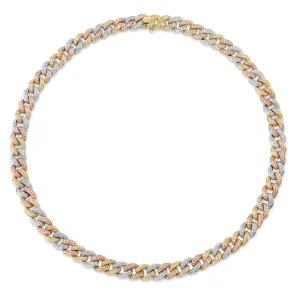 Tri-Tone Gold & Pave Diamond Small Link Necklace