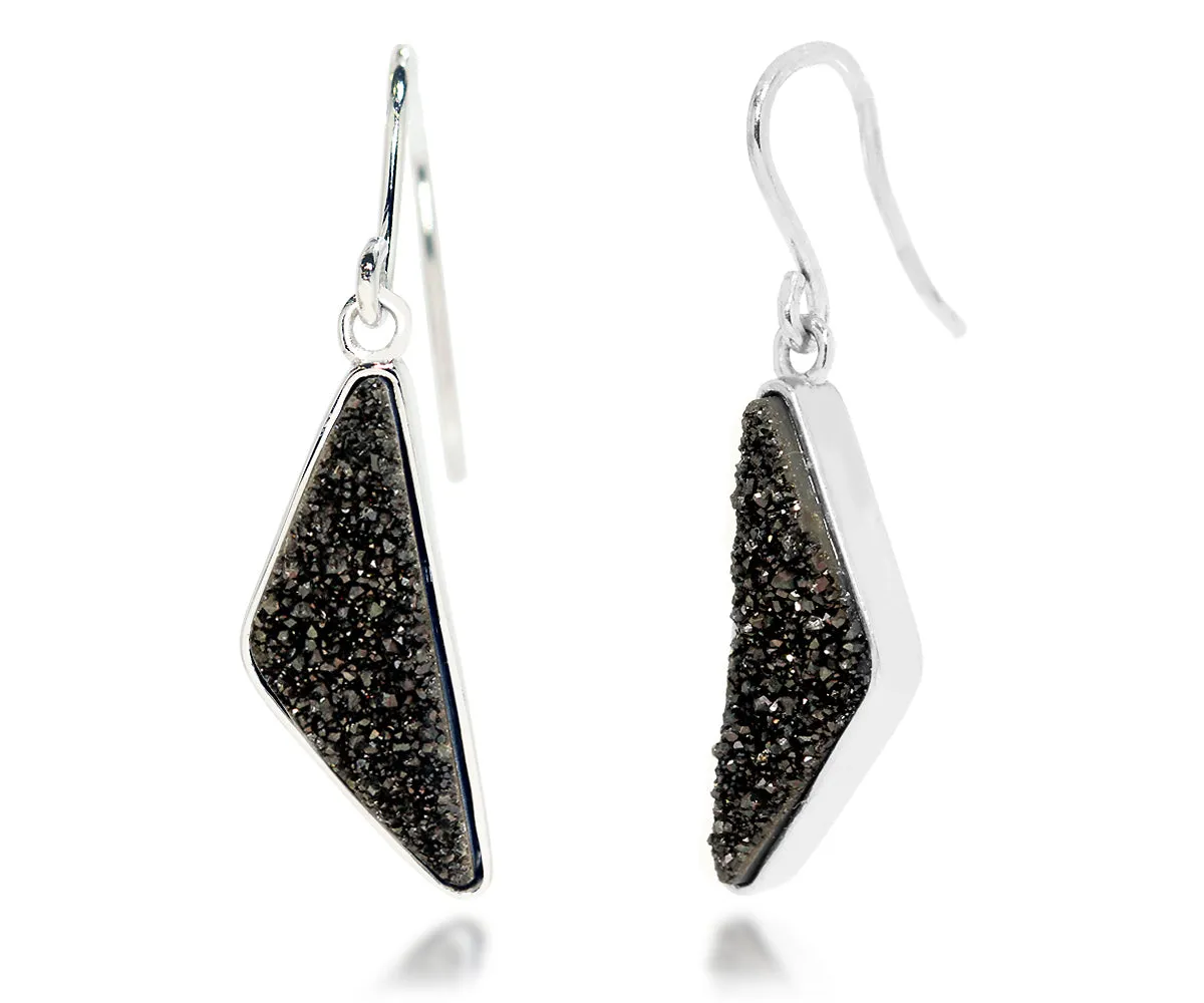 Triangle Black Druzy Earrings