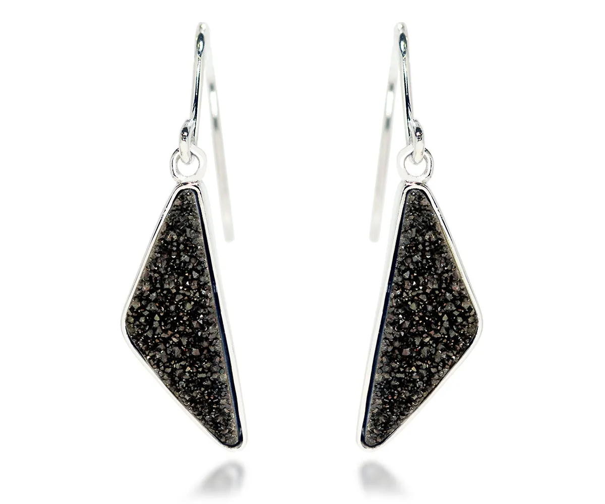 Triangle Black Druzy Earrings