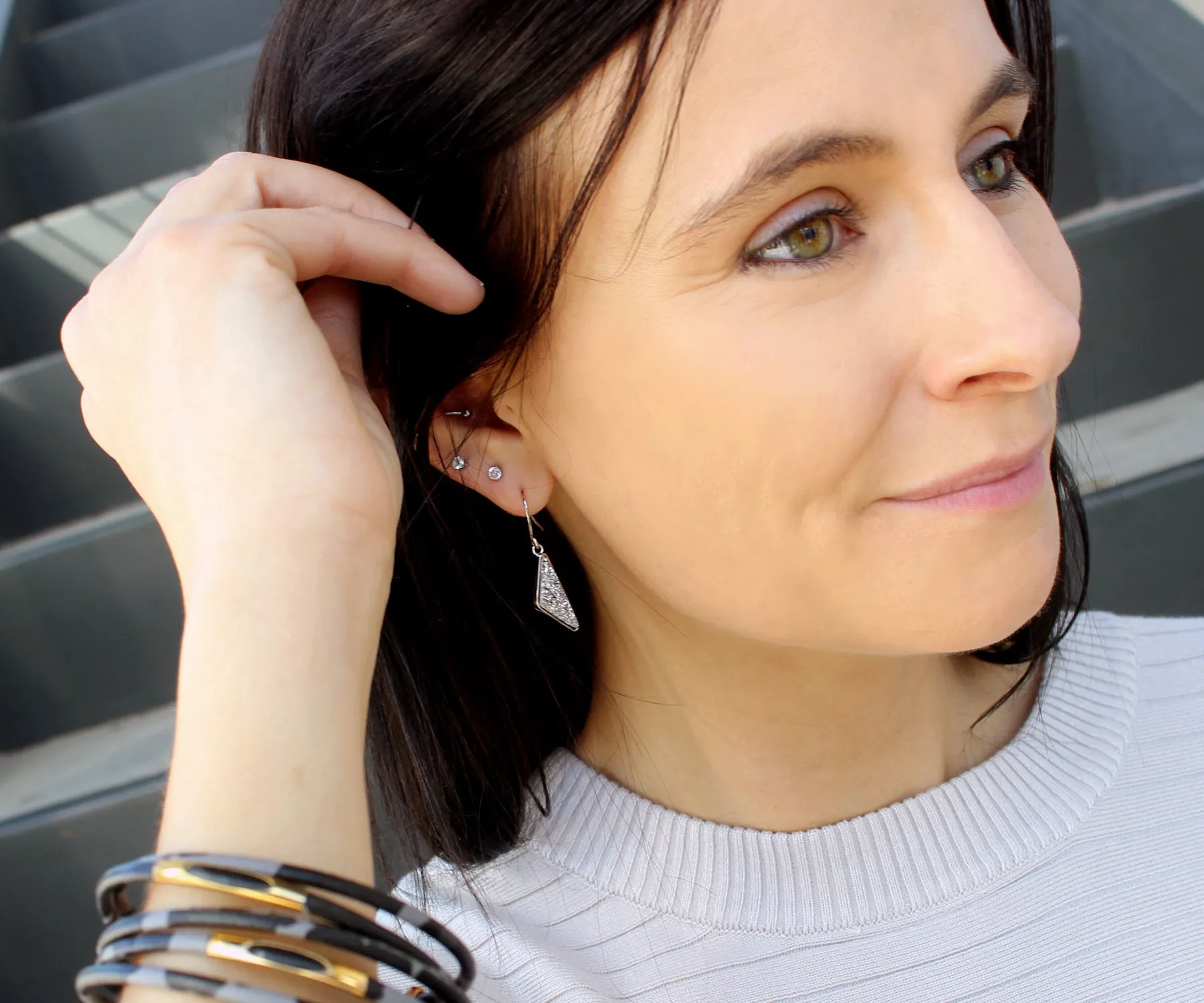 Triangle Black Druzy Earrings