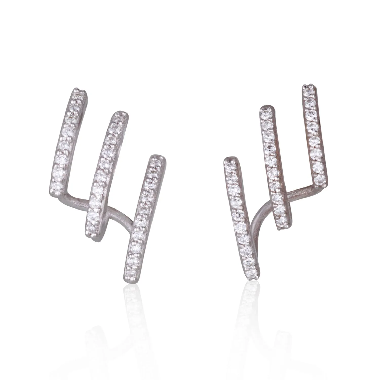 Triple ear climb diamond bar earrings