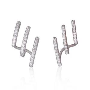 Triple ear climb diamond bar earrings