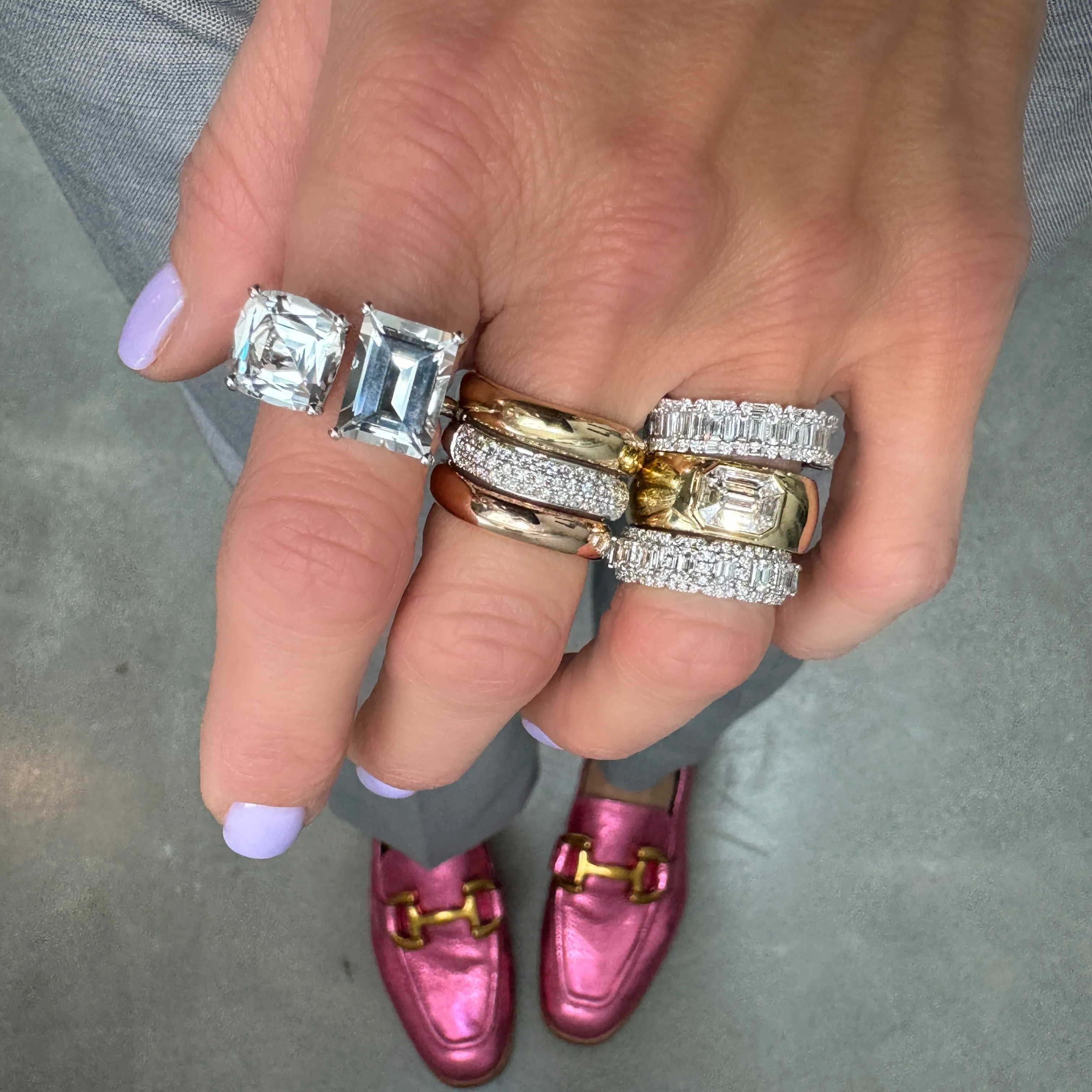 Trois Tiers Mixed Metal Gold & Diamond Stacking Ring