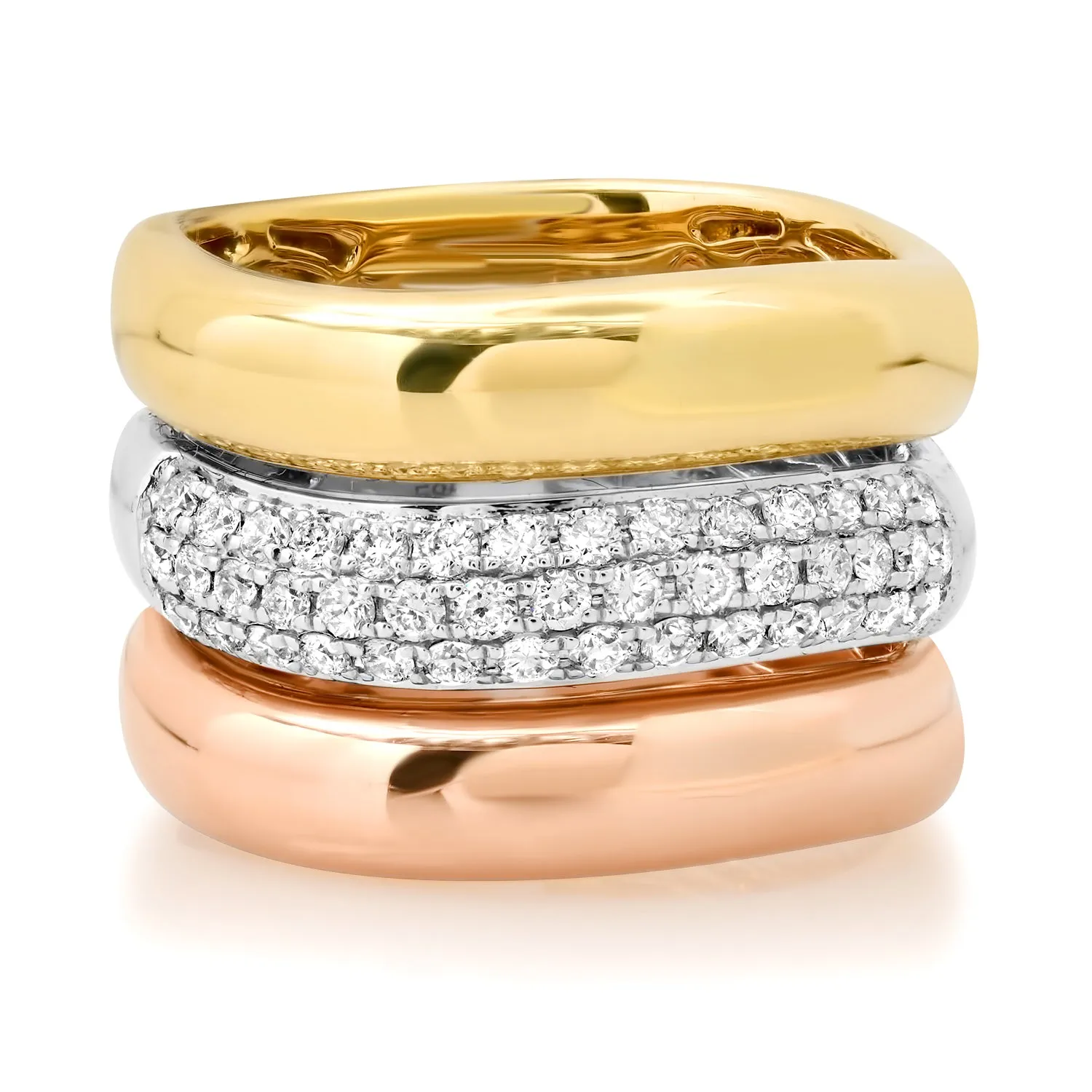 Trois Tiers Mixed Metal Gold & Diamond Stacking Ring
