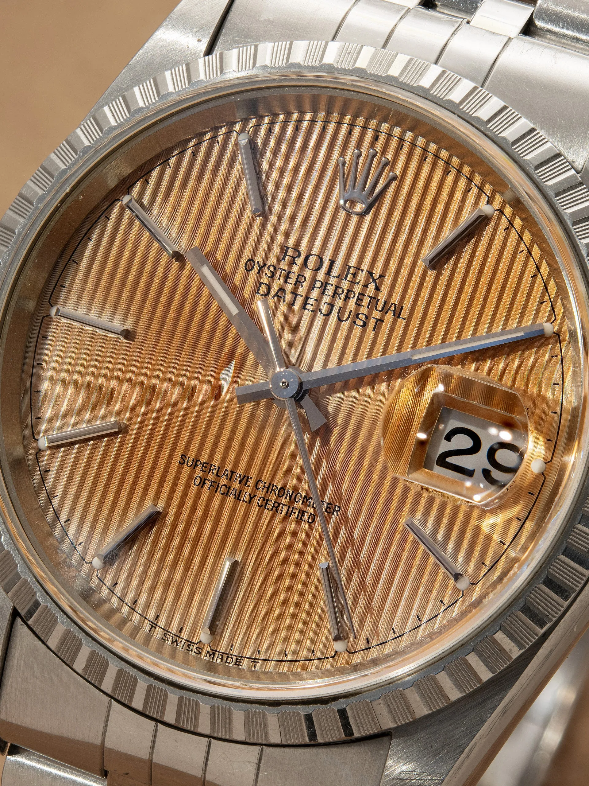 Tropical 1997 Rolex Datejust (Ref. 16220) Peach "Tapestry" Dial