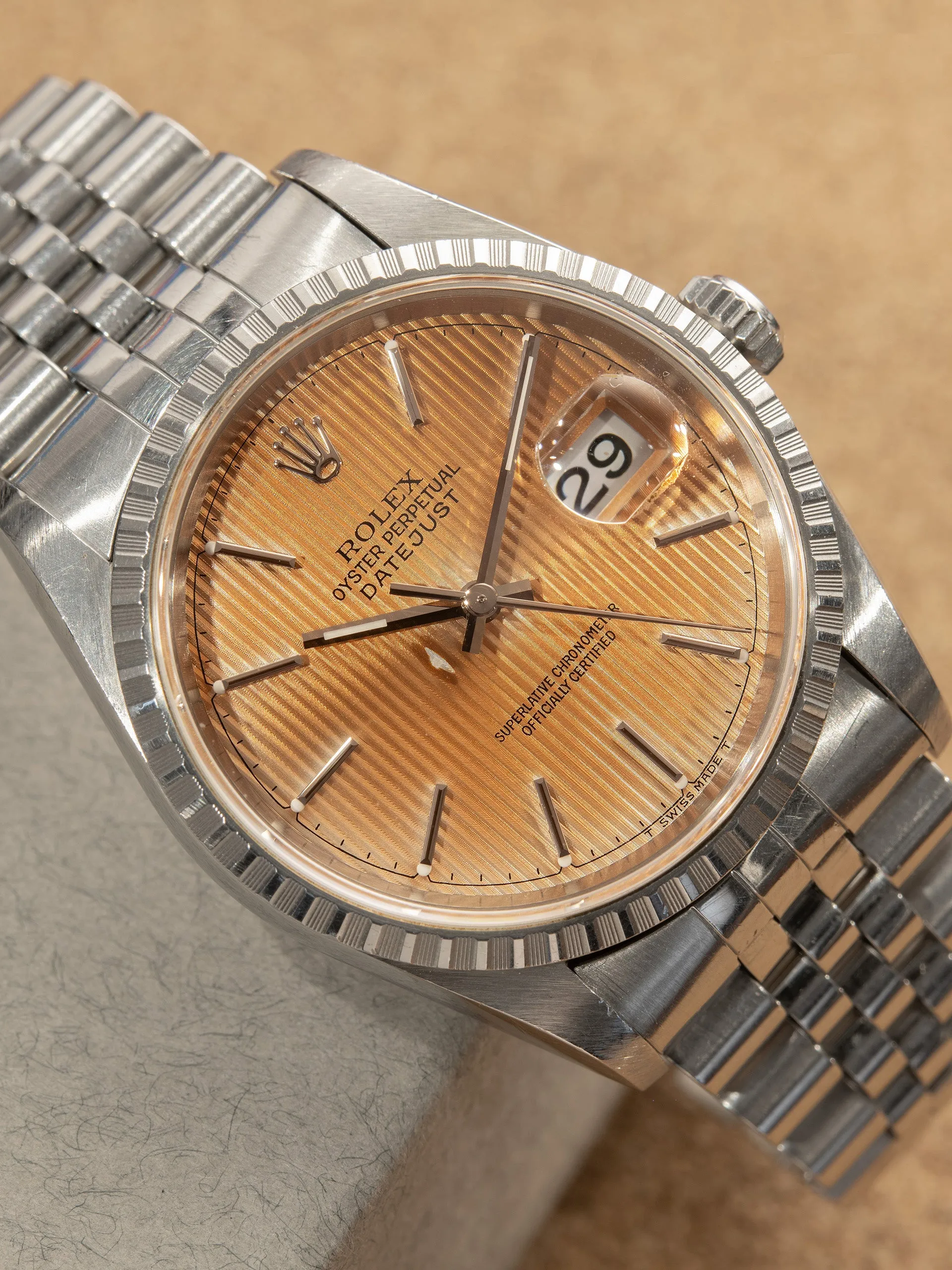 Tropical 1997 Rolex Datejust (Ref. 16220) Peach "Tapestry" Dial