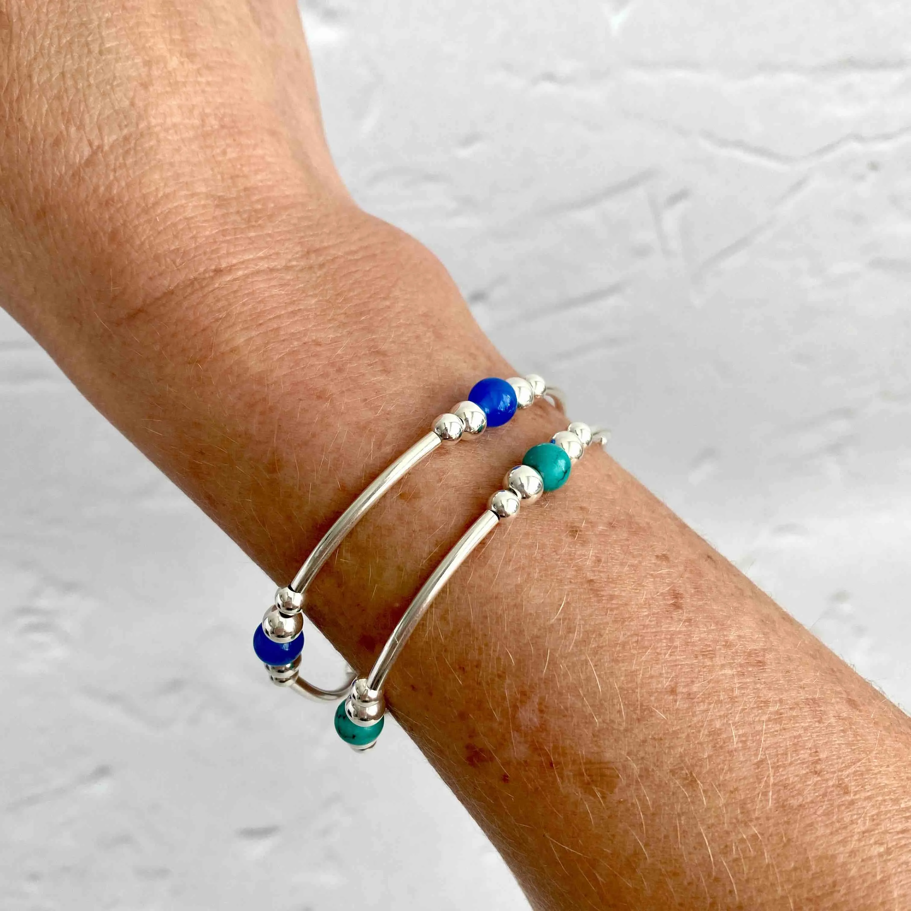 Turquoise or Blue Onyx Gemstone Silver Bracelet