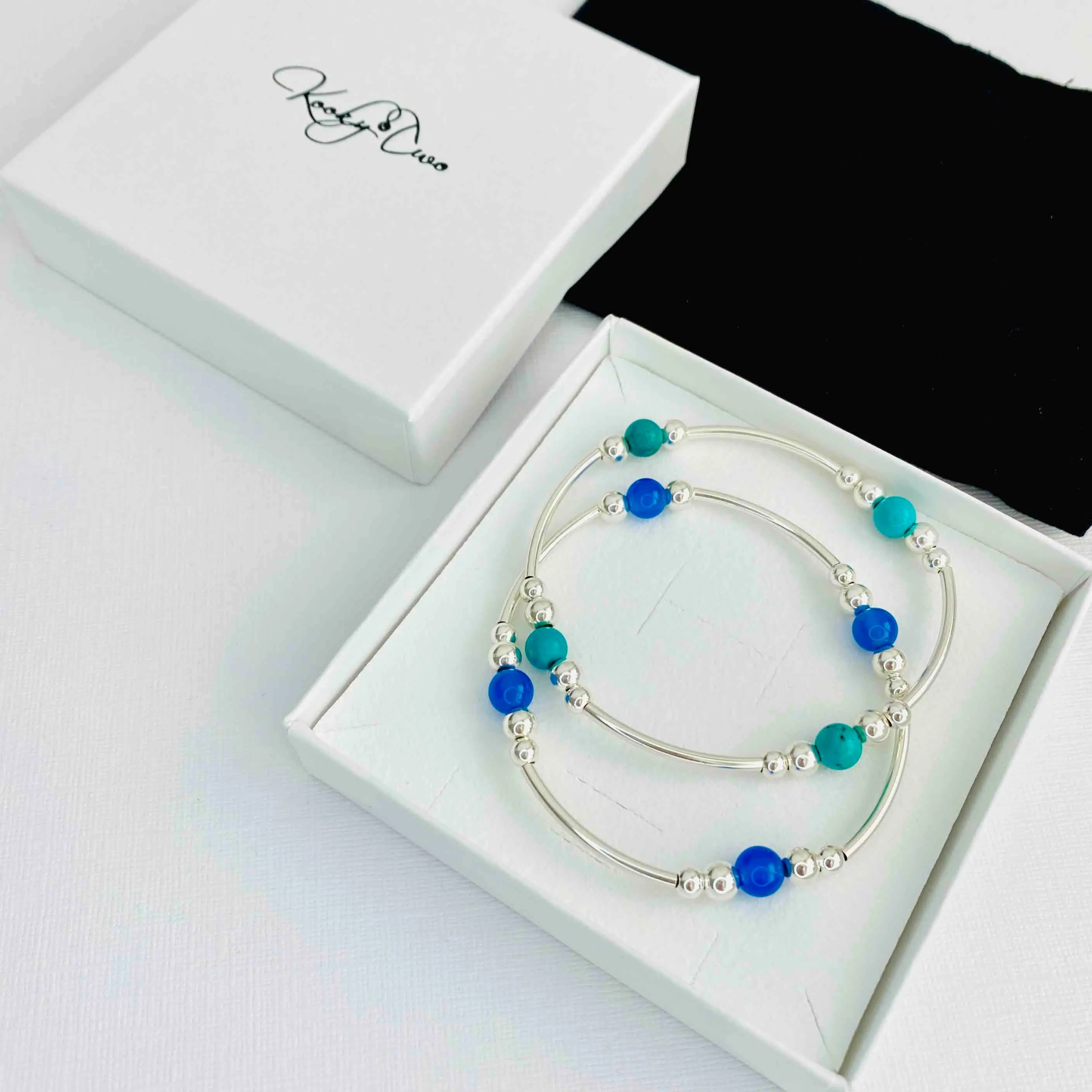 Turquoise or Blue Onyx Gemstone Silver Bracelet