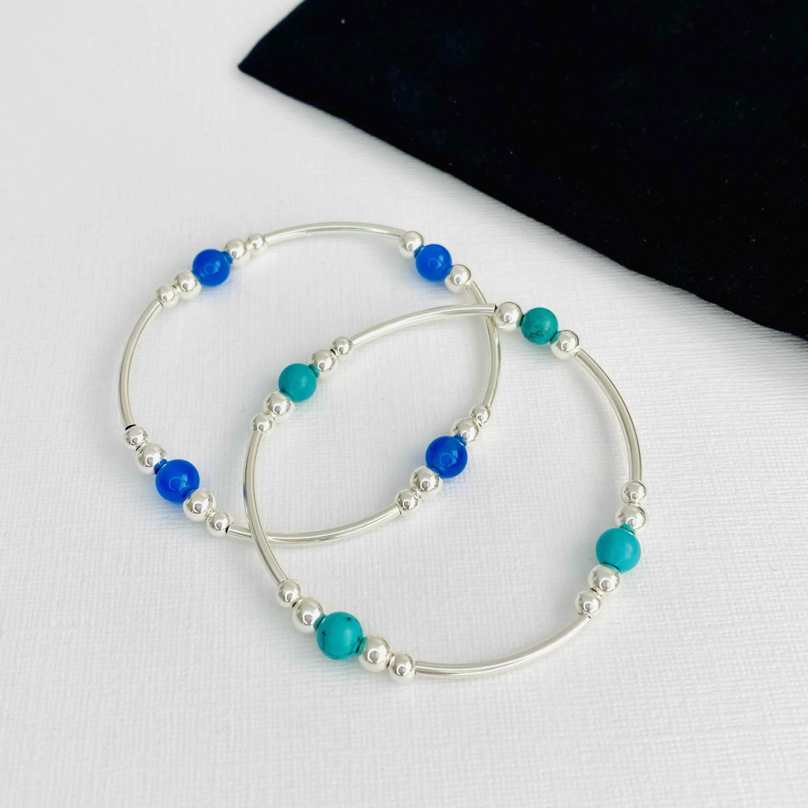 Turquoise or Blue Onyx Gemstone Silver Bracelet