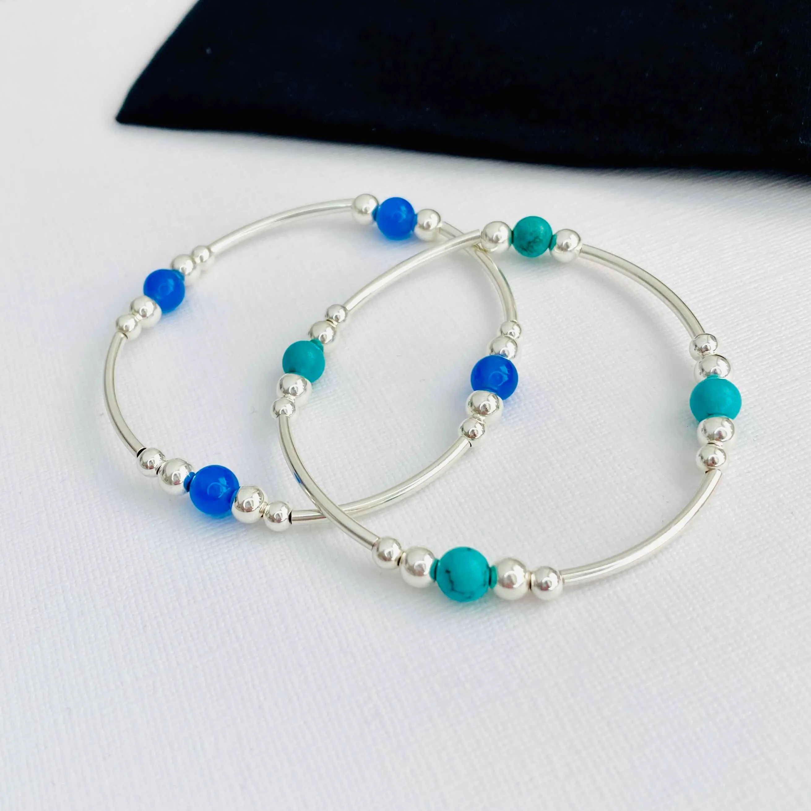 Turquoise or Blue Onyx Gemstone Silver Bracelet