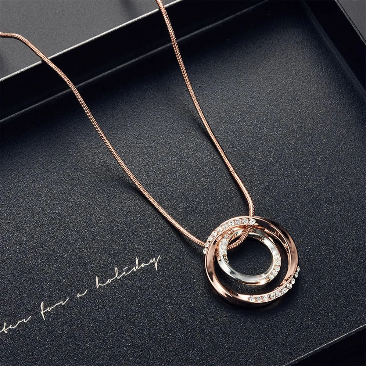 Two-Tone & Cubic Zirconia Double-Ring Pendant Necklace & Drop Earrings