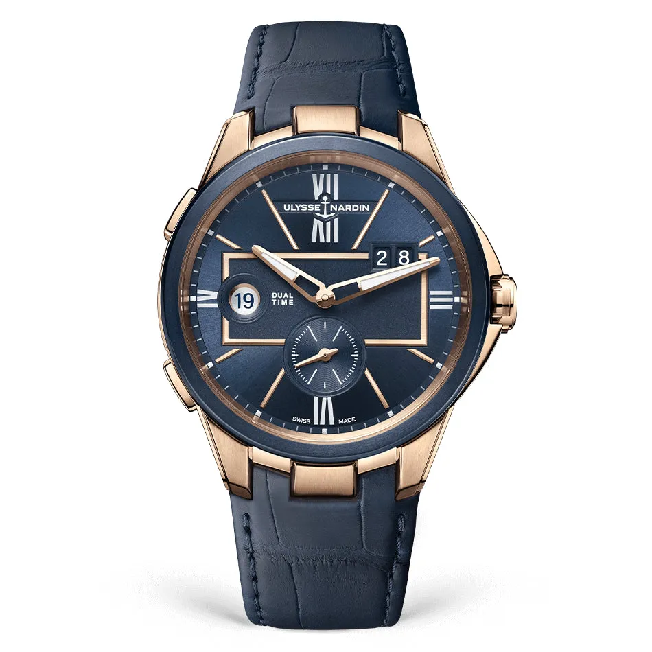 Ulysse Nardin - Executive Dual Time Gold Blue - Alligator Leather Strap - 42mm