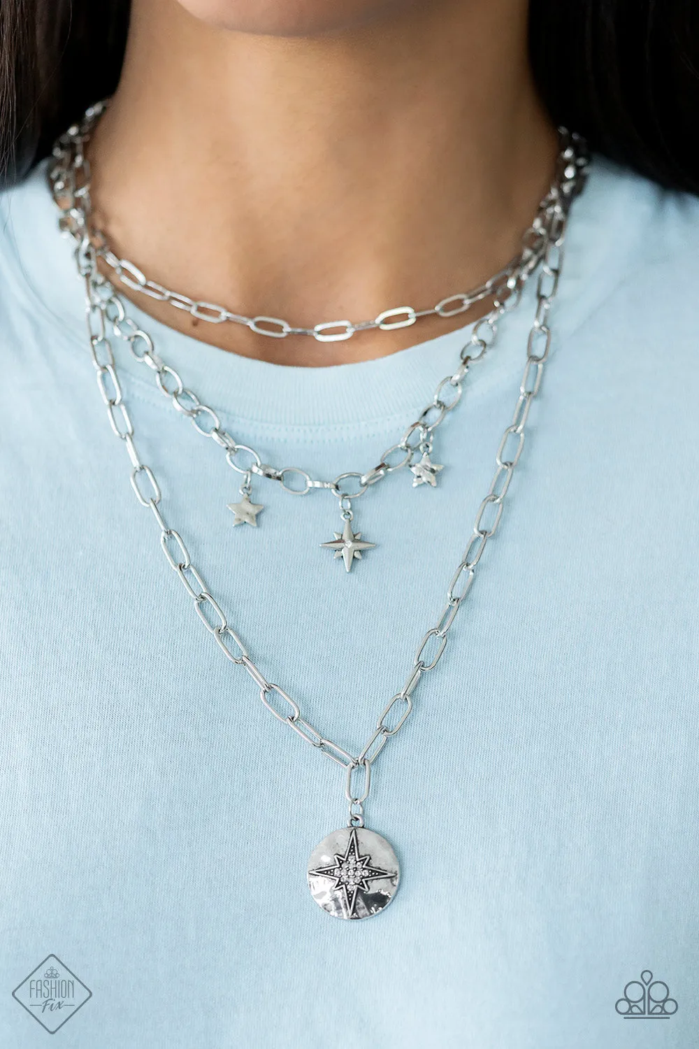 Under the Northern Lights - White Rhinestone (Silver) Necklace (SS-0422)