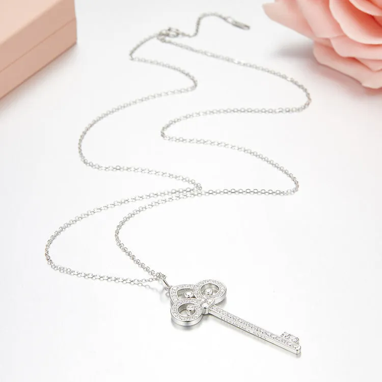 Unlock Happiness Fleur de Lis Key Pendant Necklace