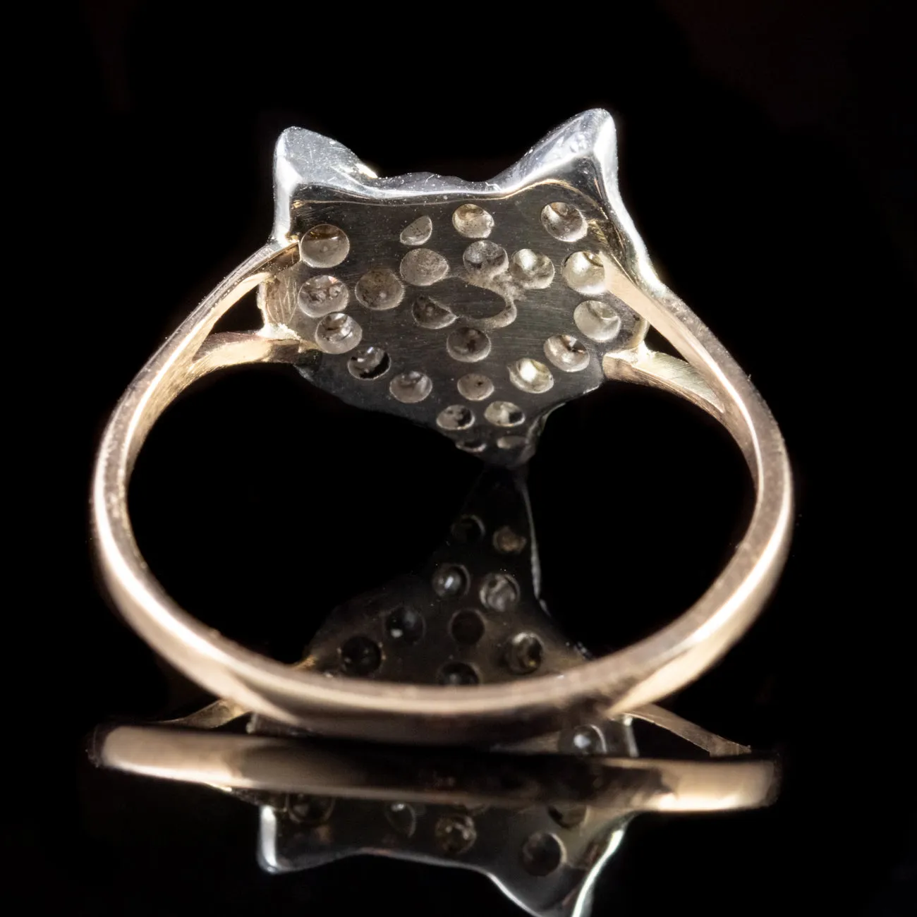 Vintage 1Ct Diamond Ruby Fox Head Ring 9Ct Gold