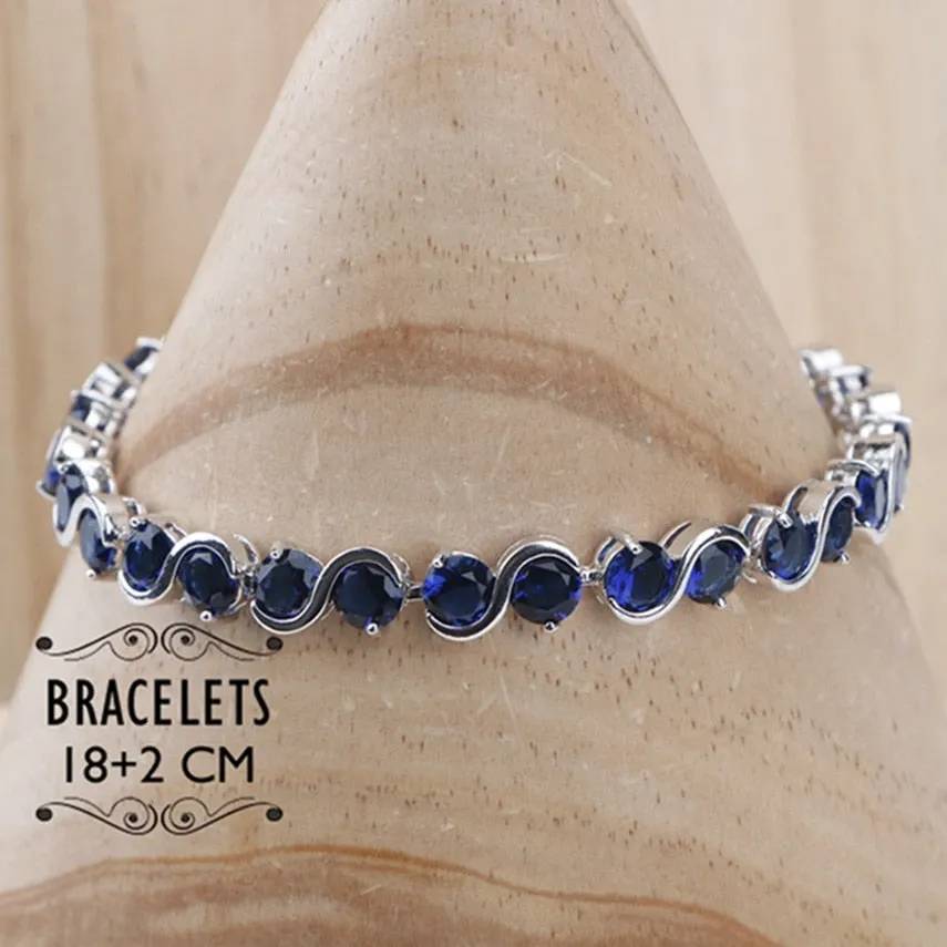 Vintage Blue Zirconia Jewelry set 925 Sterling Silver Necklace Bracelet Earrings
