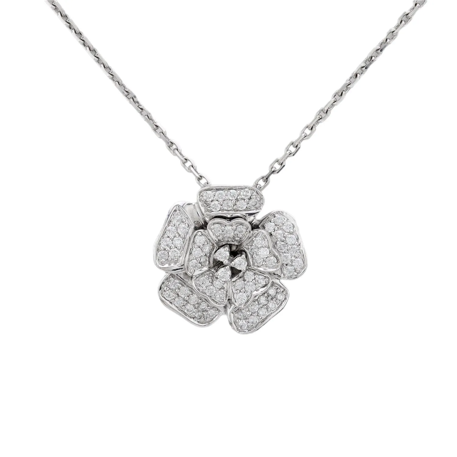 Vintage diamond 18k white gold flower necklace