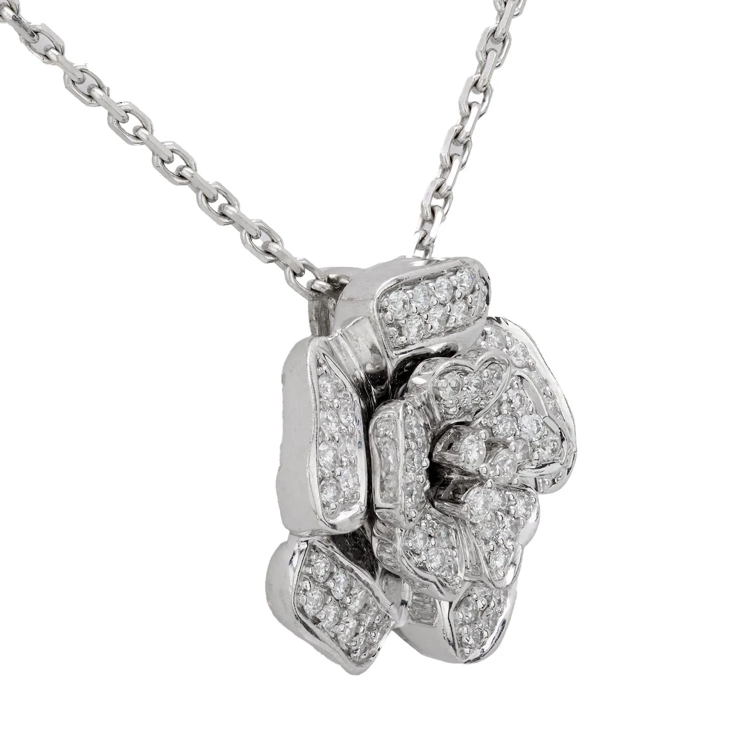 Vintage diamond 18k white gold flower necklace