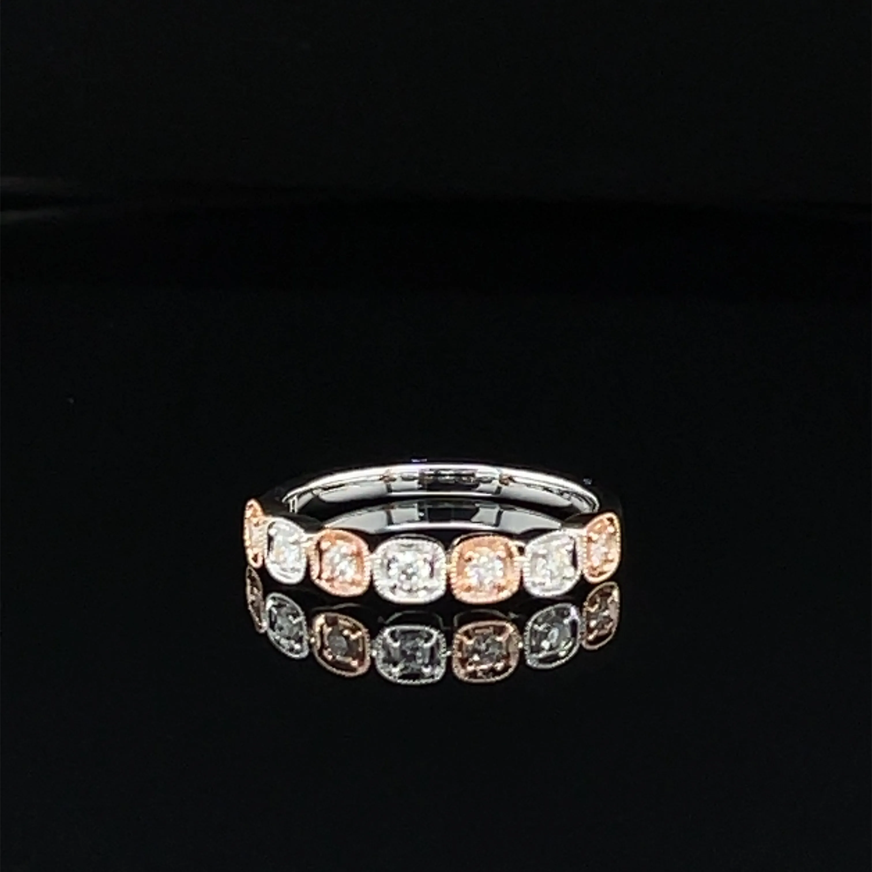 Vintage Diamond Bezel Milgrain Ring in 14k Two-Tone Rose and White Gold - #249JRBP193PB