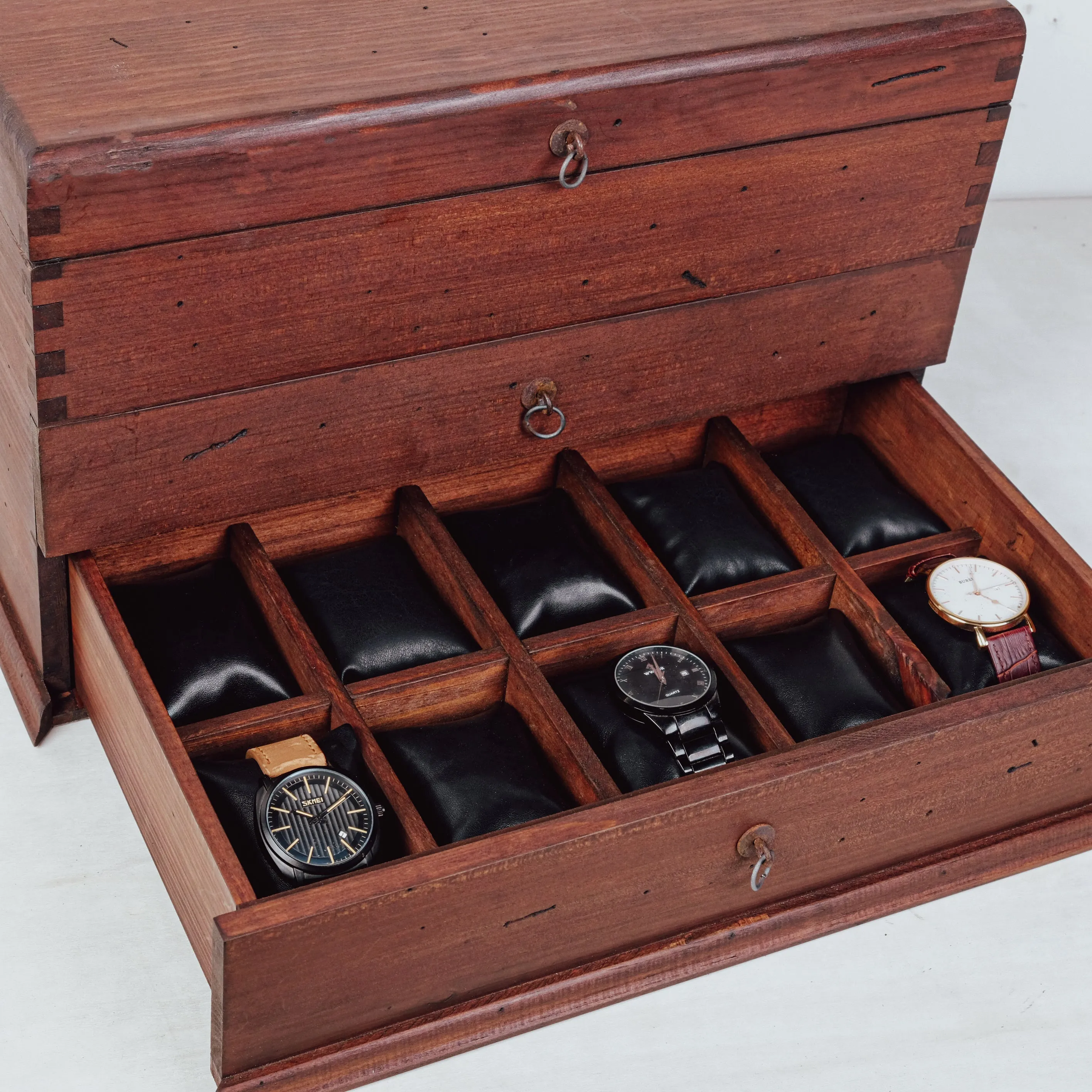 Watch Box for 20 Watches with Cufflink Drawer