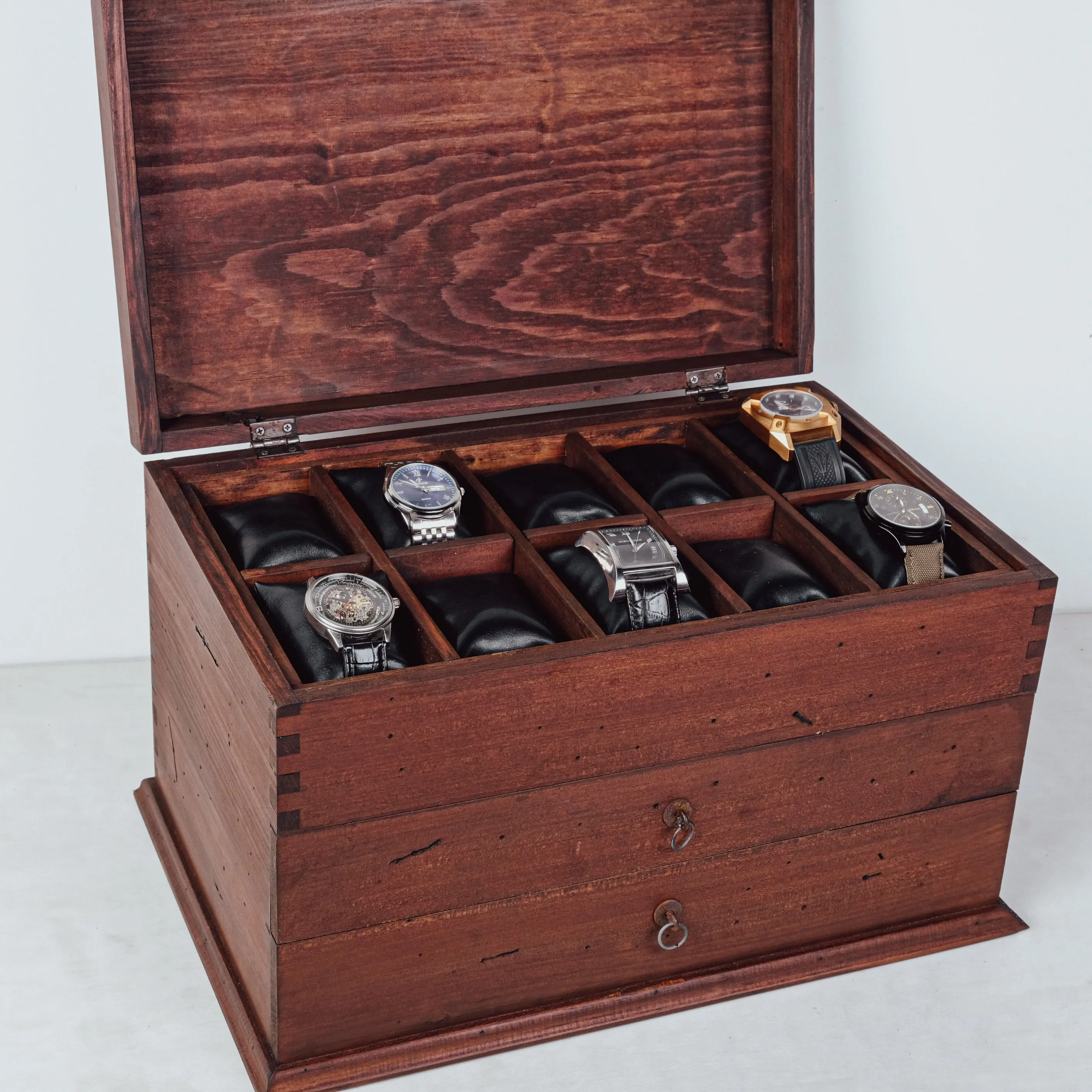 Watch Box for 20 Watches with Cufflink Drawer