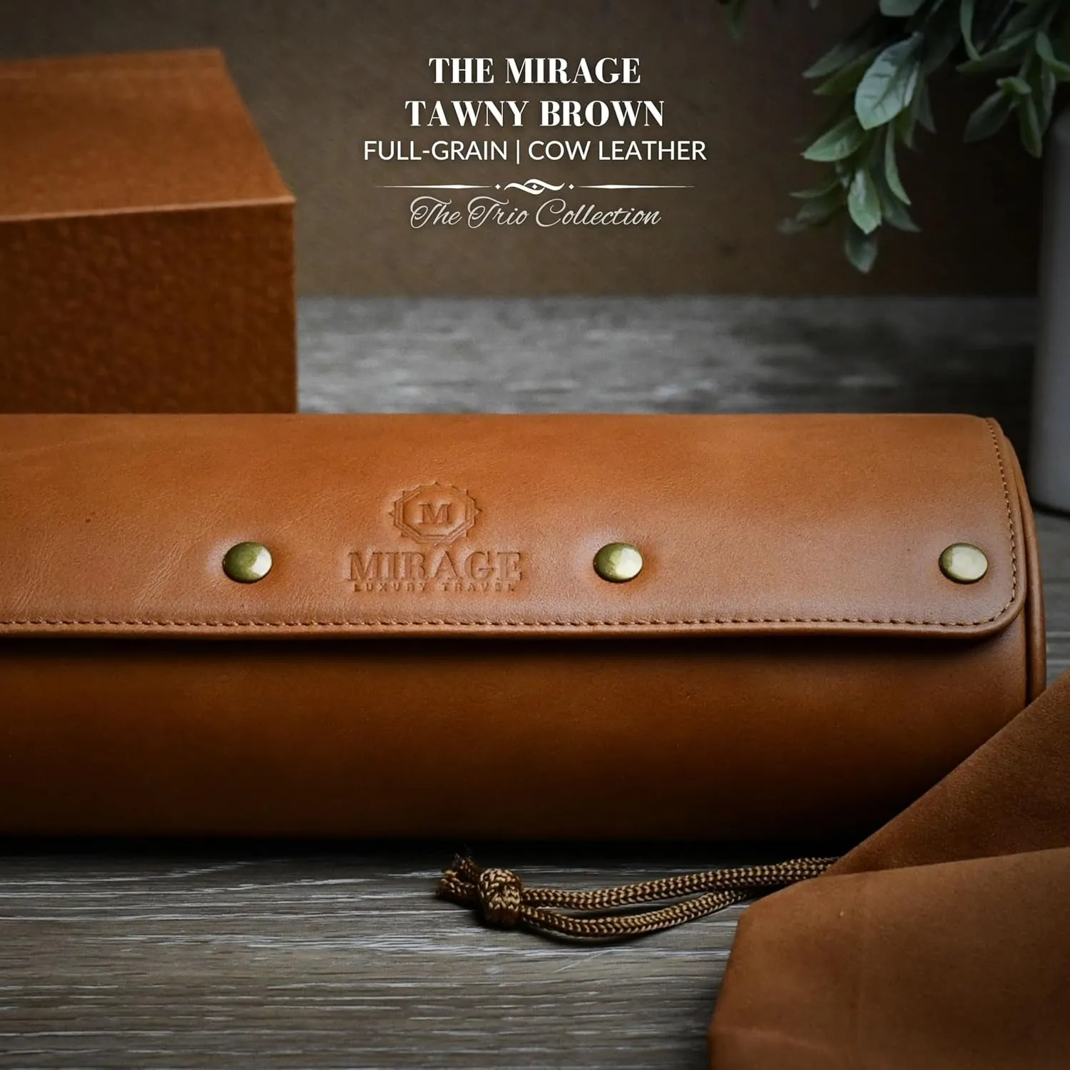 Watch Travel Case for Men – Leather Watch Roll Case Organizer – 3 Watches - Brown Full Grain Cow Leather