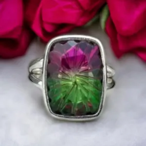 Watermelon Tourmaline Solid 925 Sterling Silver Ring 4.5