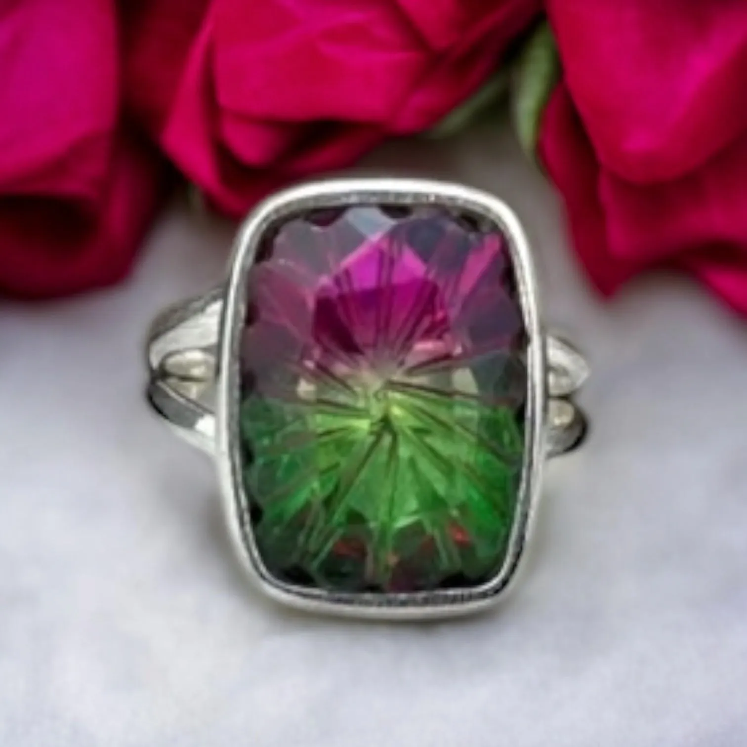 Watermelon Tourmaline Solid 925 Sterling Silver Ring 4.5