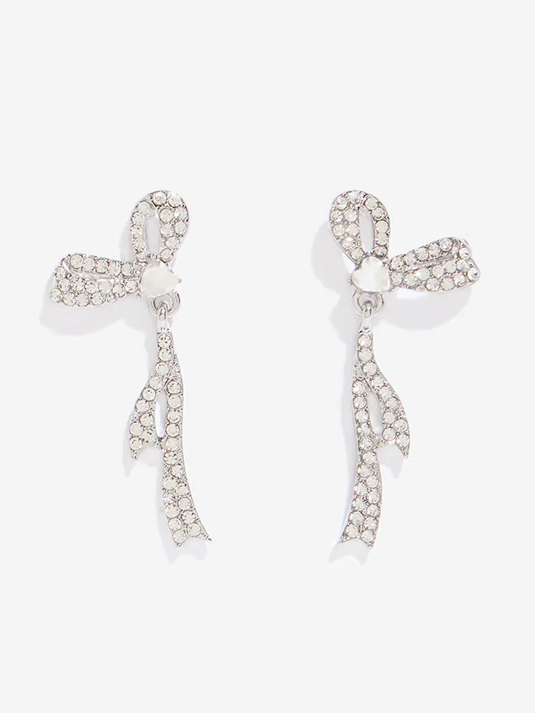 Westside Accessories Silver Bow Diamante Embellished Earrings