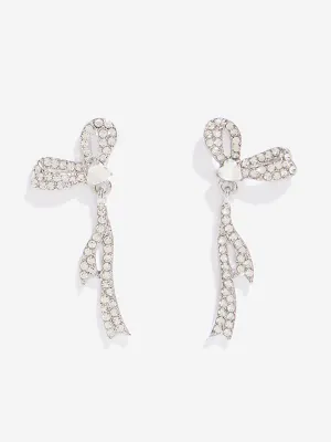 Westside Accessories Silver Bow Diamante Embellished Earrings