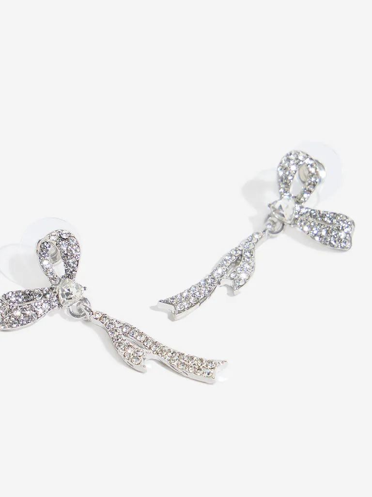 Westside Accessories Silver Bow Diamante Embellished Earrings