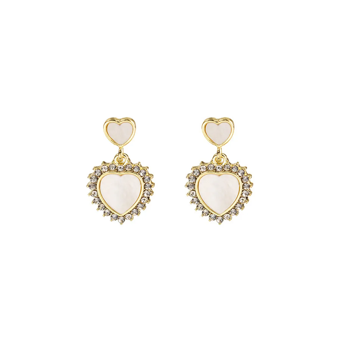 White Acrylic & Cubic Zirconia Double Heart Dangle Earrings