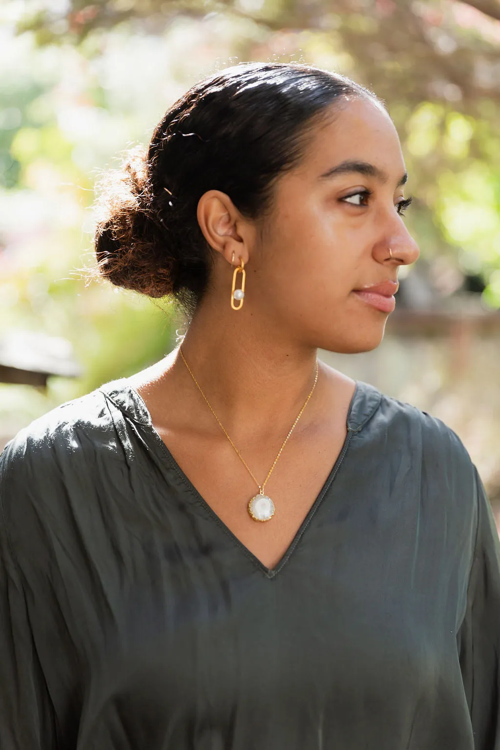 White Agate Slice & 14k Gold Fill Chain Necklace