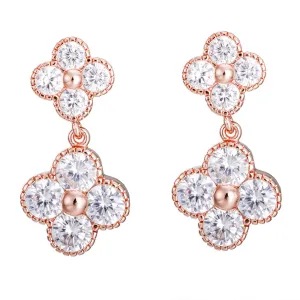 White Crystal & 18K Rose Gold-Plated Double Clover Drop Earrings