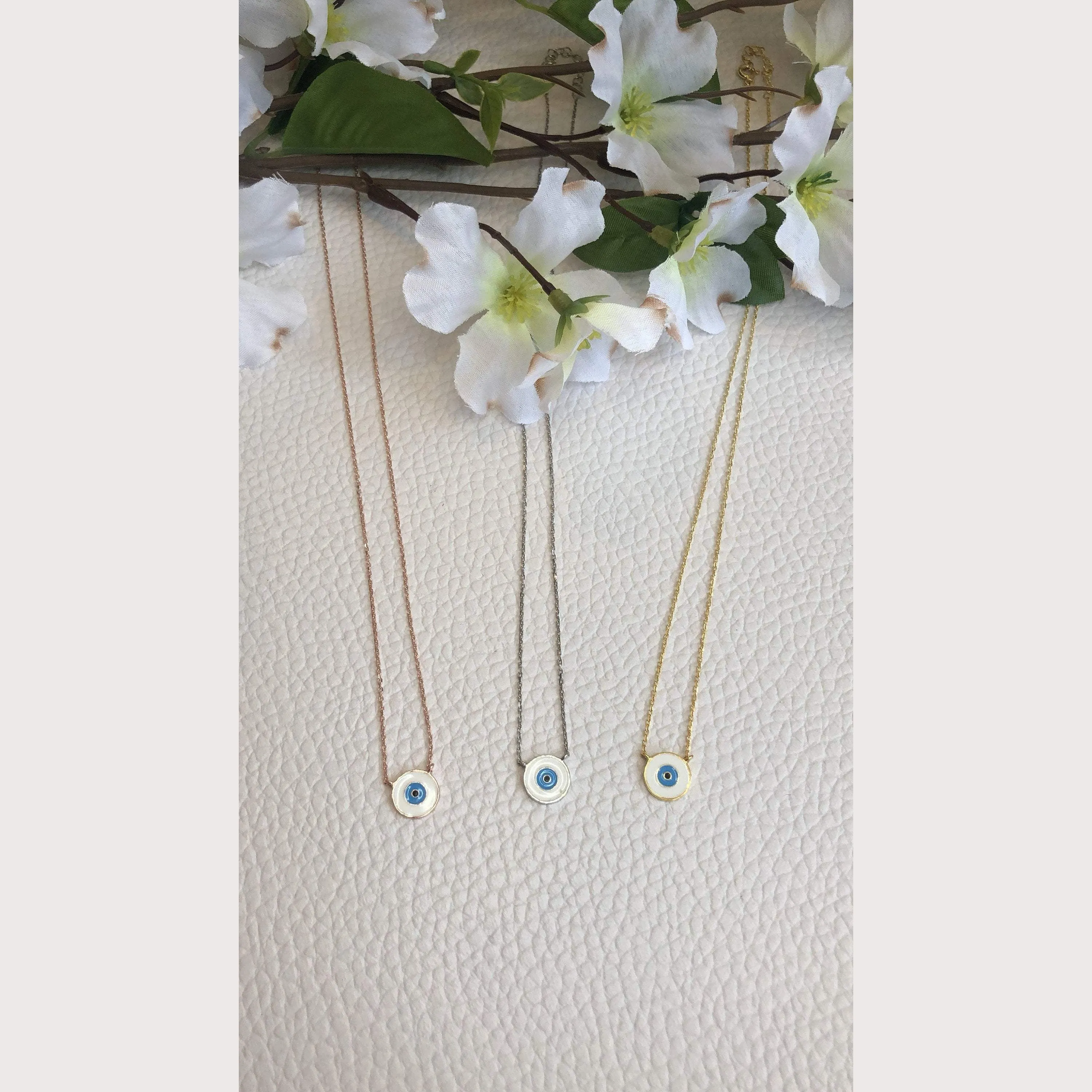 White Enamel Eye Necklace