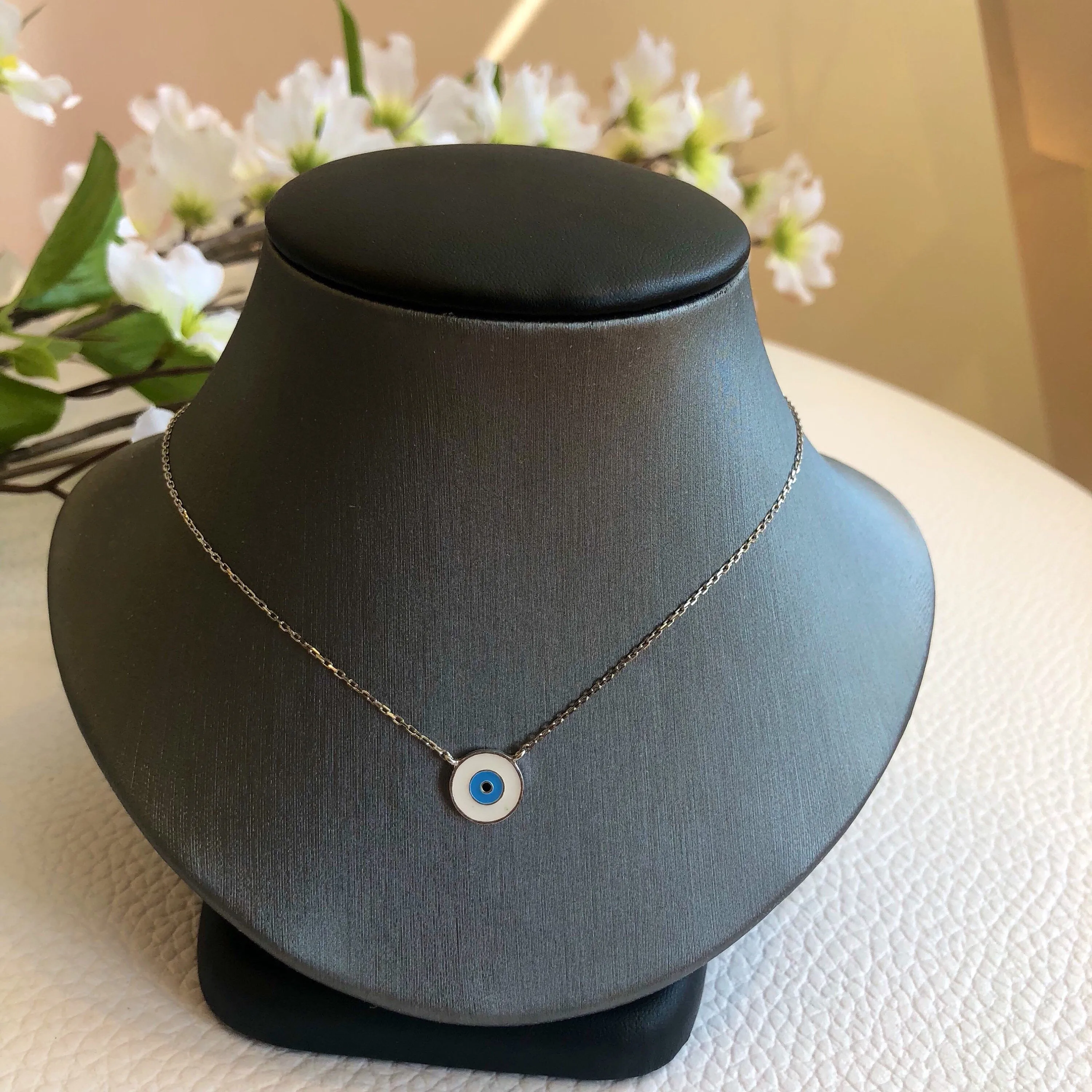 White Enamel Eye Necklace