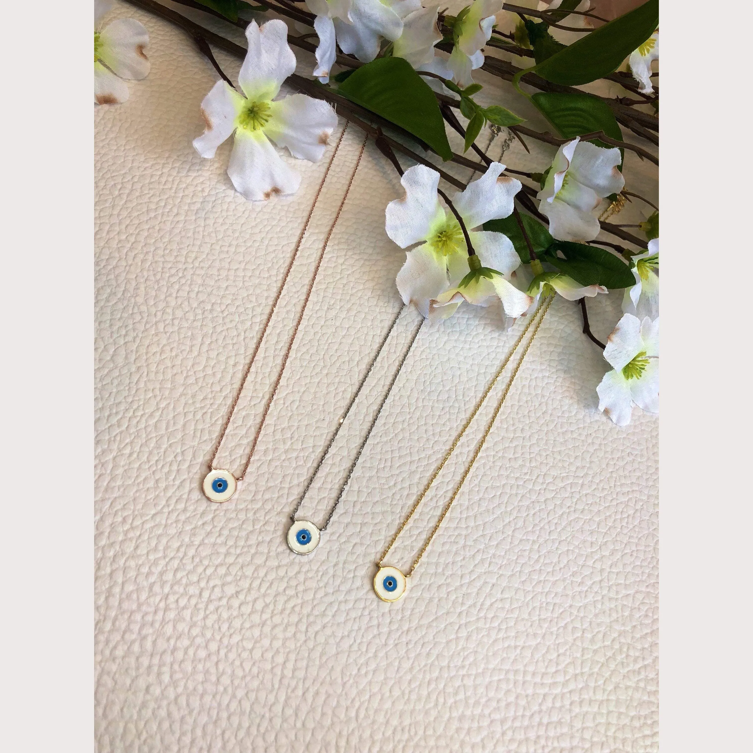 White Enamel Eye Necklace