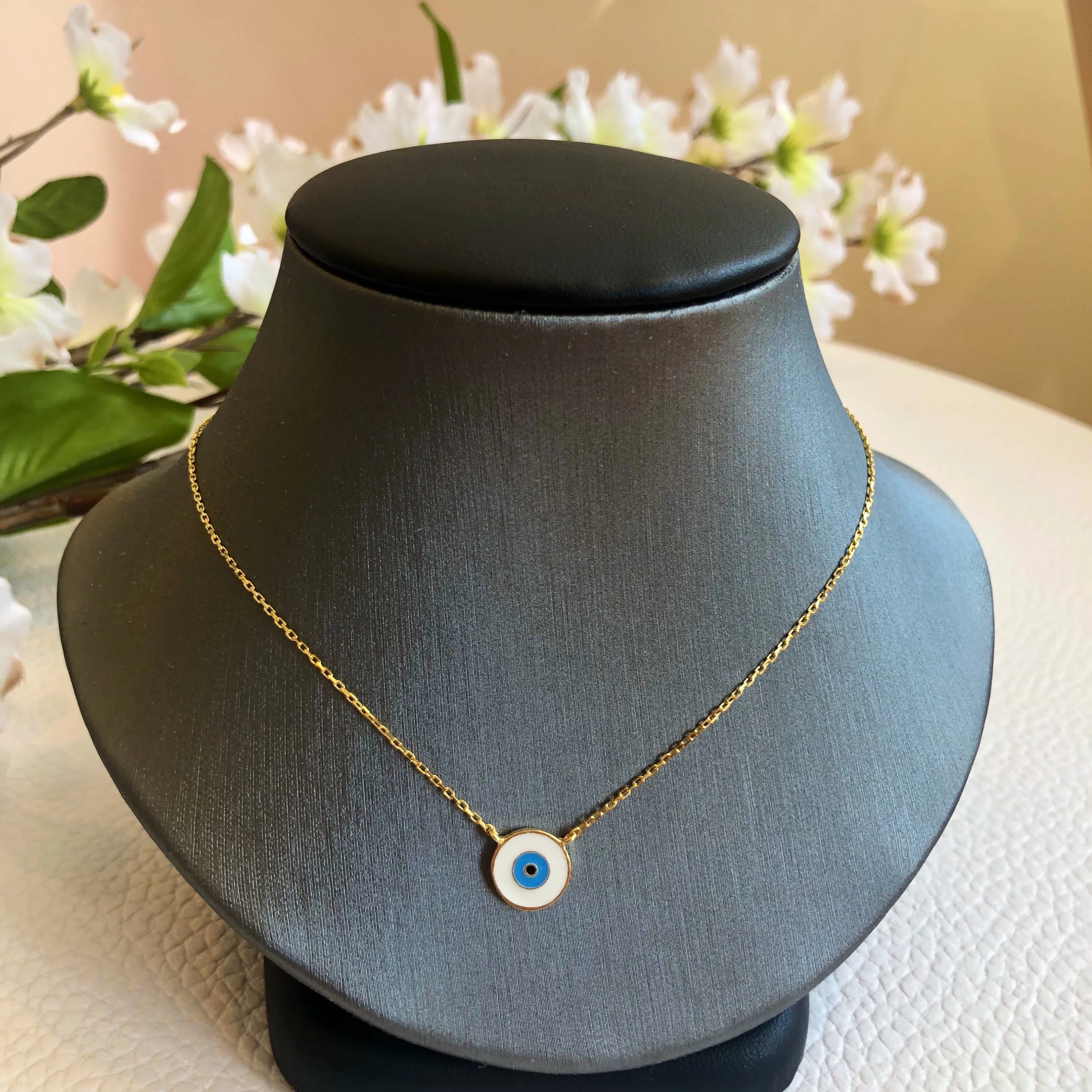 White Enamel Eye Necklace