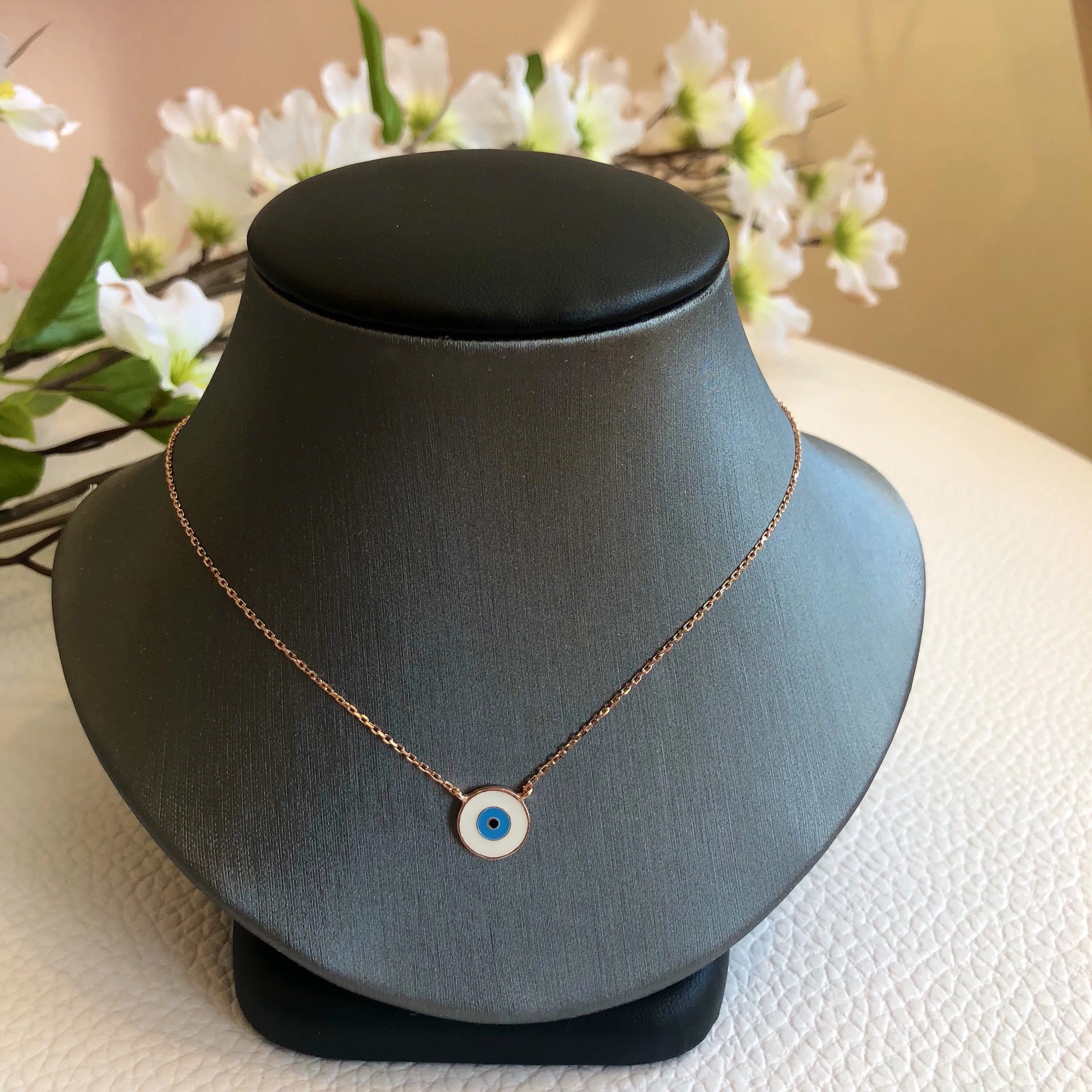 White Enamel Eye Necklace