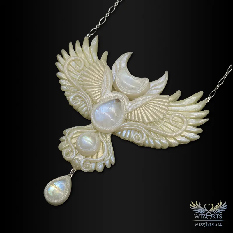 White Moon Raven (Glow-in-the-Dark) Necklace