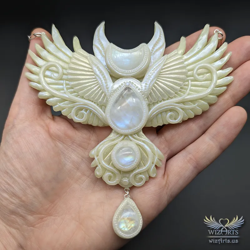 White Moon Raven (Glow-in-the-Dark) Necklace