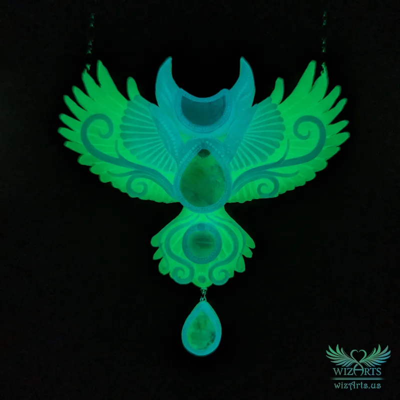 White Moon Raven (Glow-in-the-Dark) Necklace