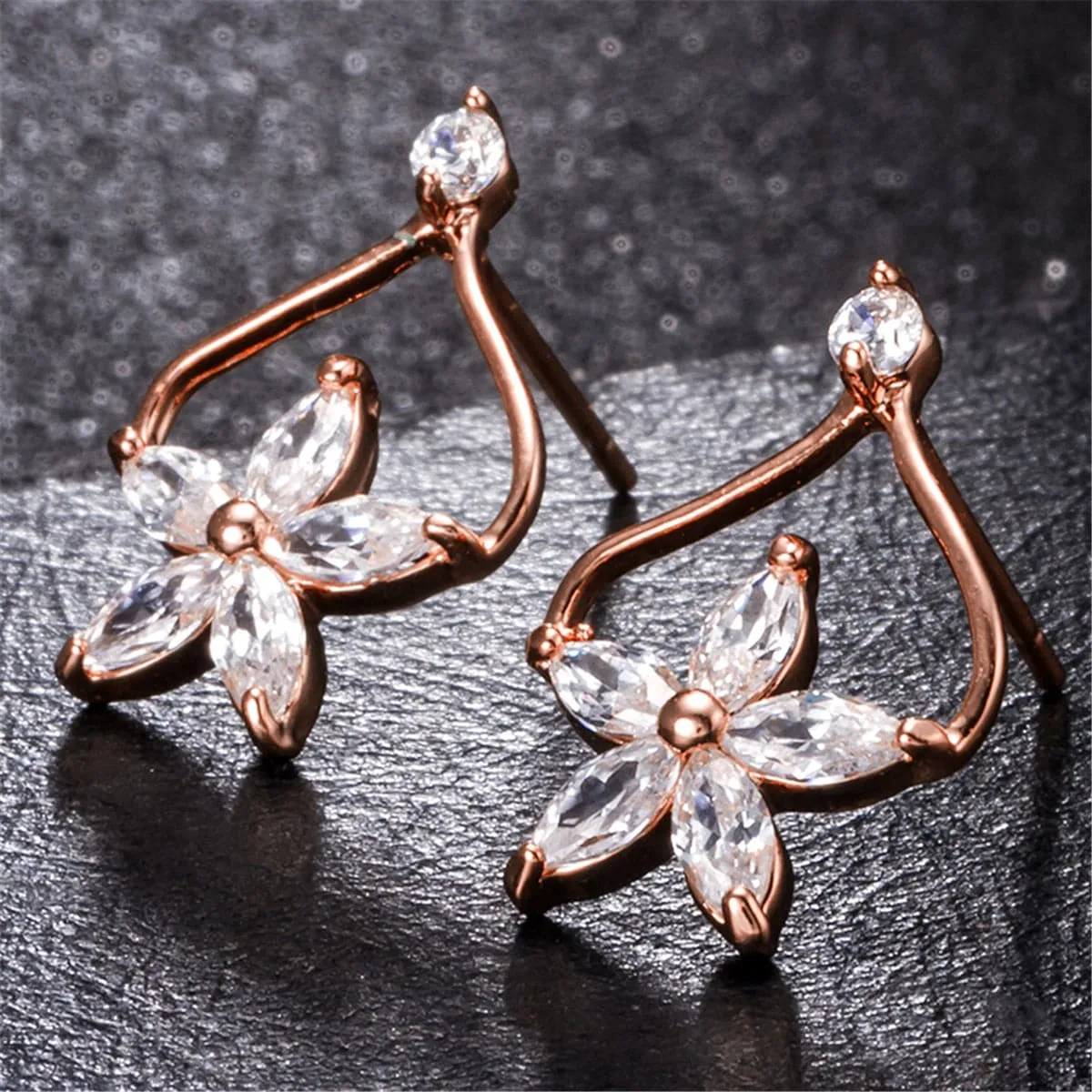 White Pear Crystal & 18K Rose Gold-Plated Clover Stud Earrings