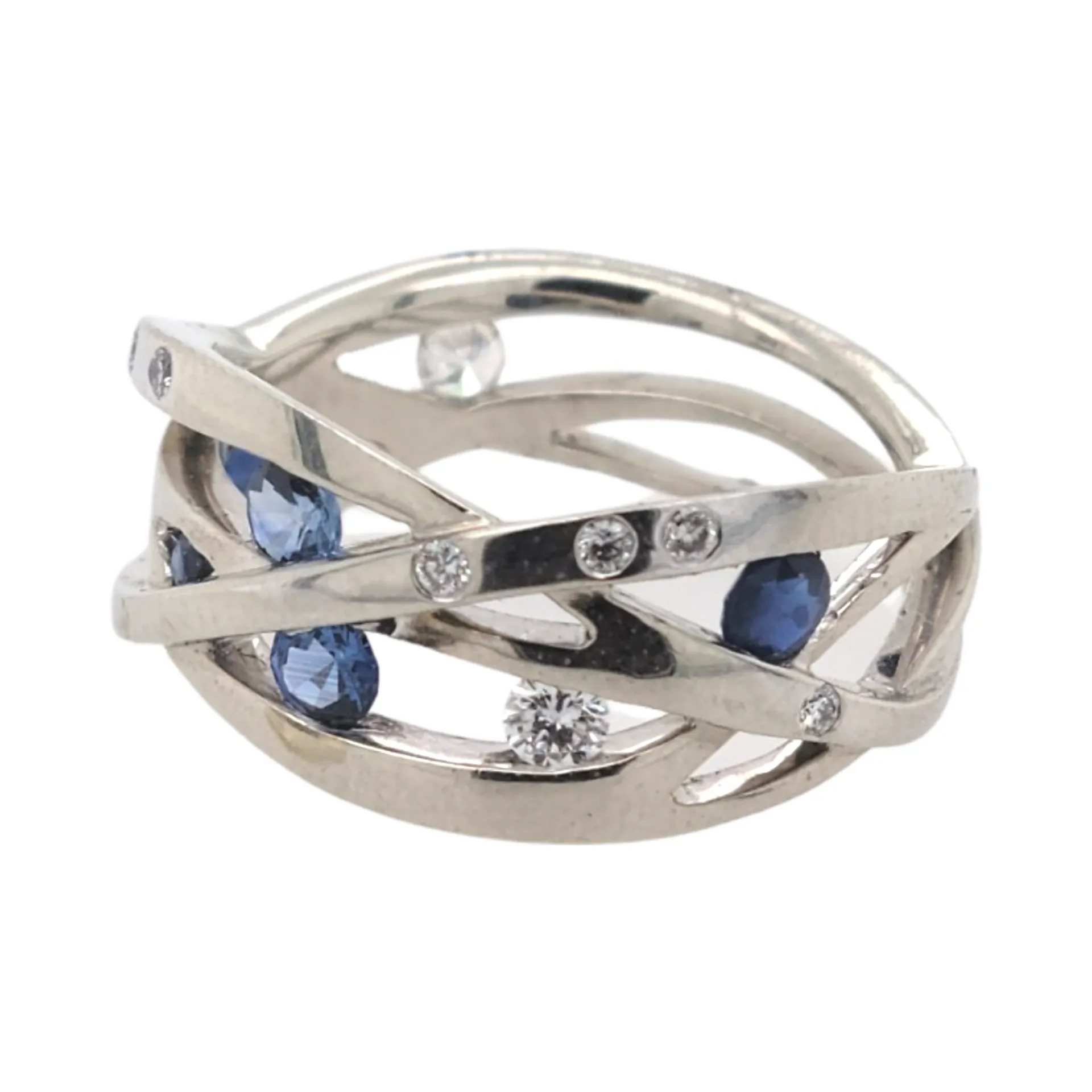 White Wave - Blue Sapphire and Diamond Ring